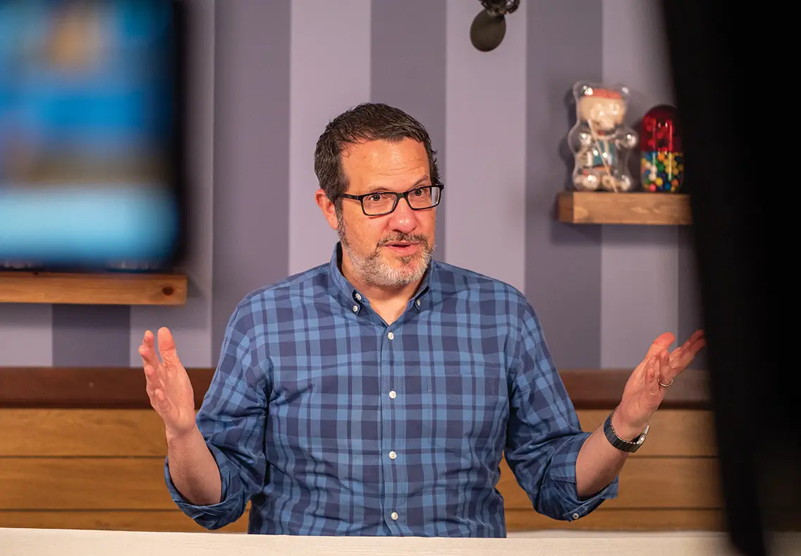 Aaron Carroll records an episode of his YouTube series.