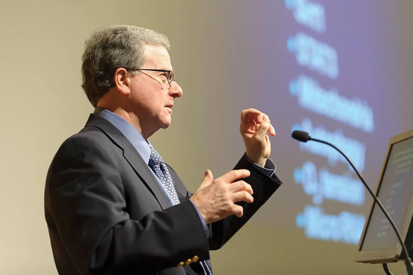 Hal Broxmeyer, PhD, delivers a lecture at Memorial Sloan Kettering Cancer Center in January 2013.