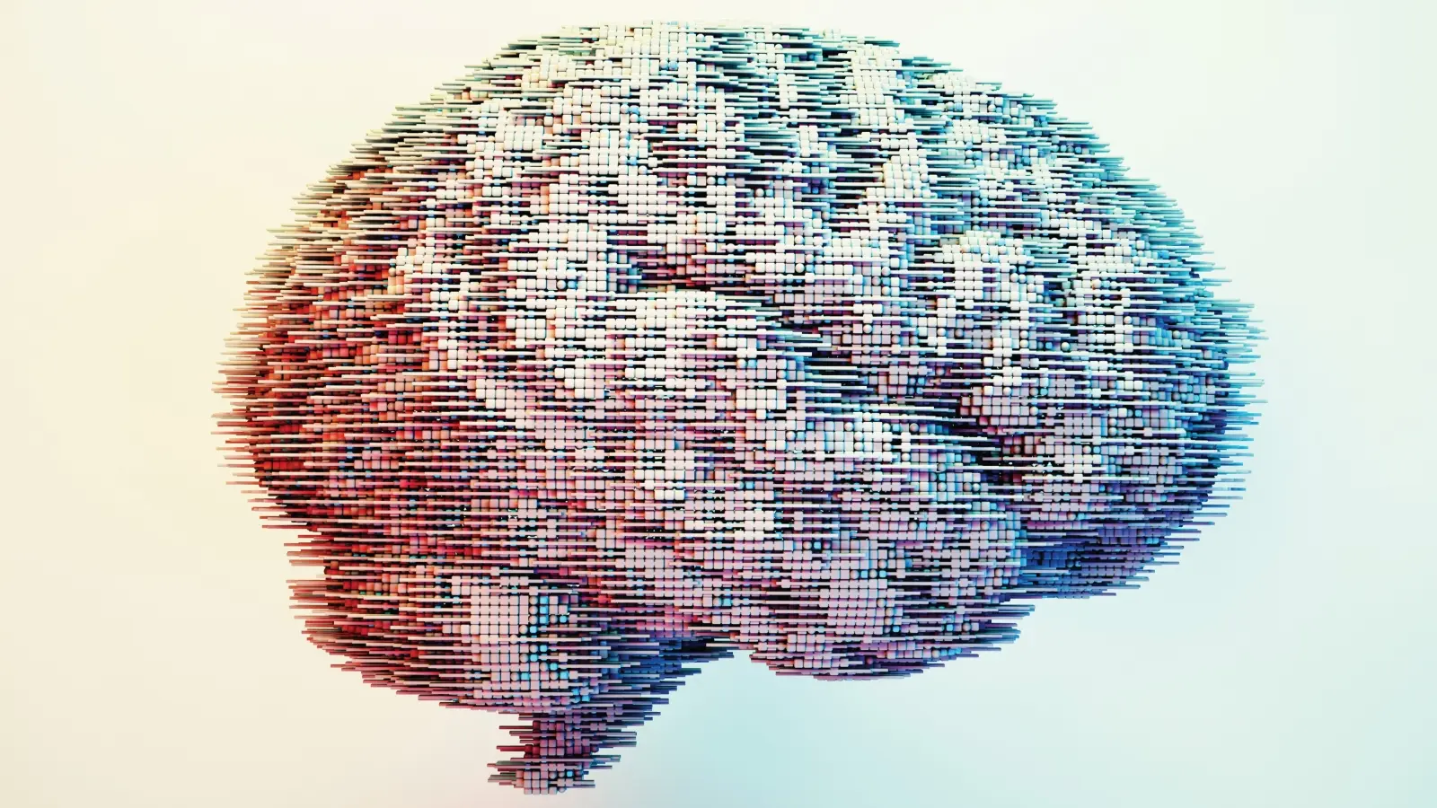 a digital rendering of a brain in multicolored pixels