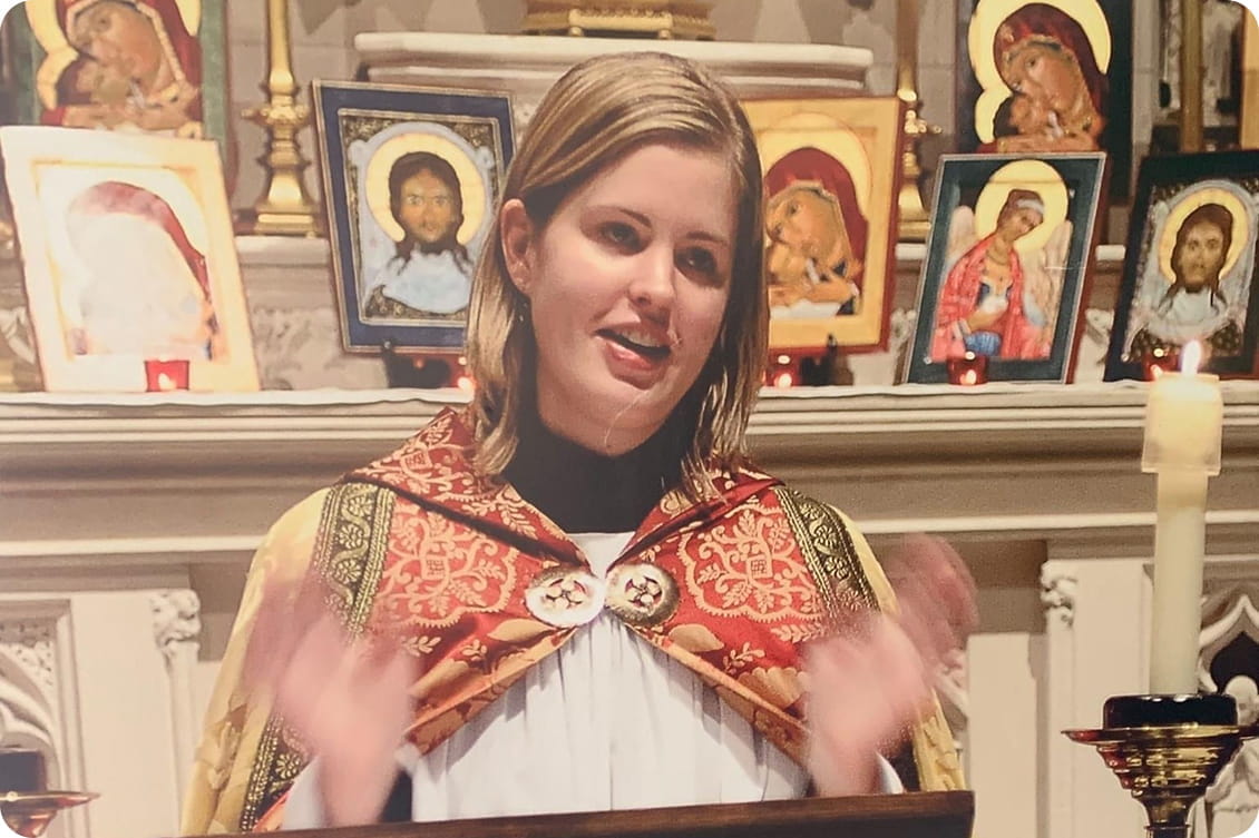 emily wachner leads a service