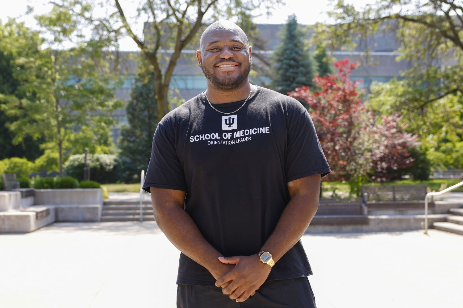 GIONTÉ MASON wearing a School of Medicine Orientation leader t-shirt