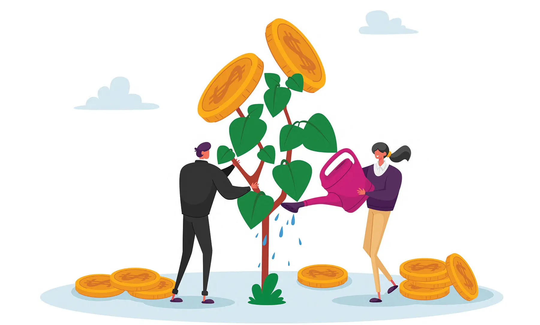 illustration of two people under money tree