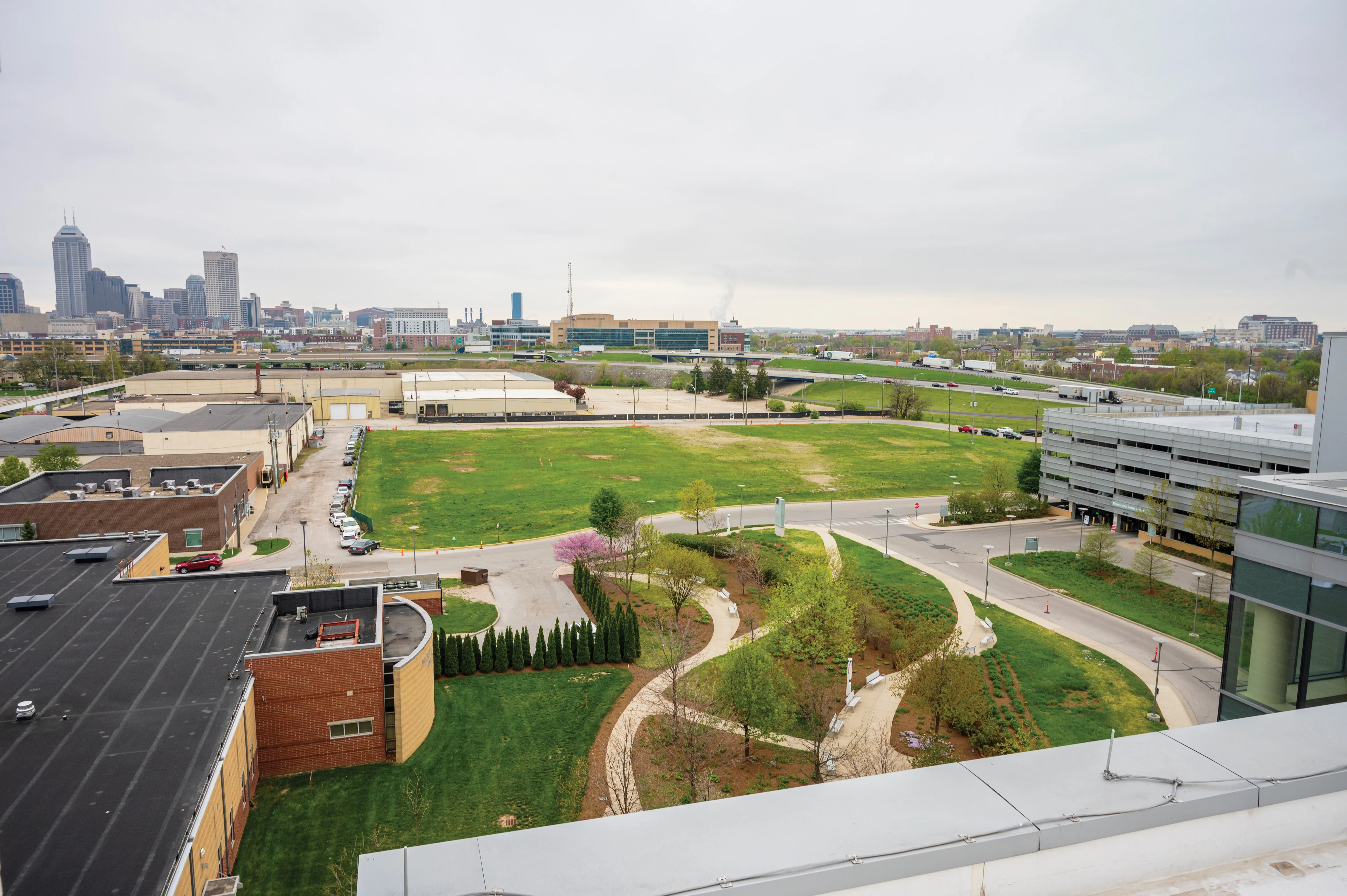 A view from a rooftop overlooking the site of the future Indianapolis campus.