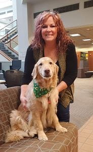 Sandy Nogle with Therapy Dog, Mabel