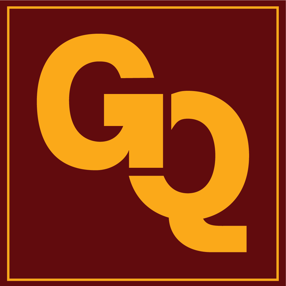 A red box with yellow letters making a GQ logo