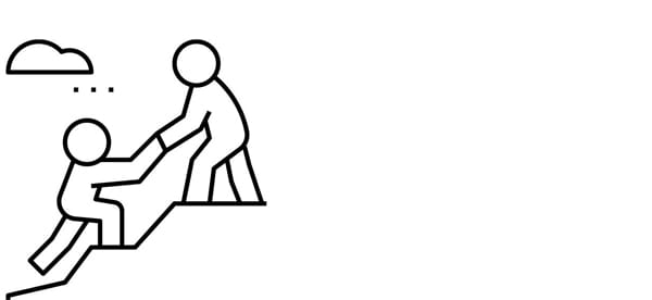 illustration of one person helping another climb a steep hill