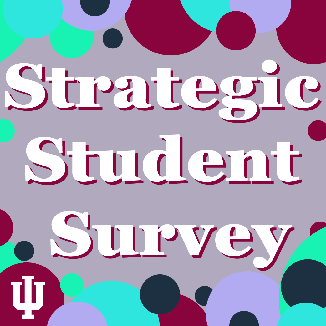a graphic showing many colored circles surrounding the text, "Strategic Student Survey"