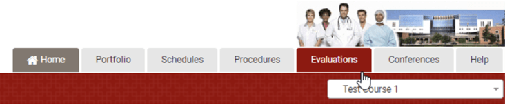 the top nav bar of the med hub screen with the evaluations tab selected