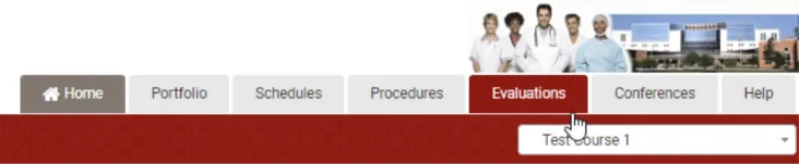 the top nav bar of the med hub screen with the evaluations tab selected