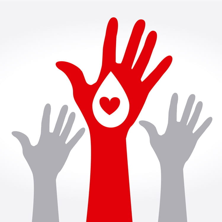 illustration of raised hands with a blood droplet icon on one palm
