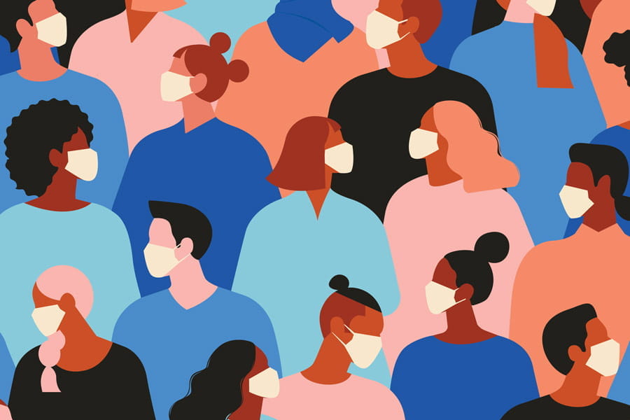 an illustration of people wearing masks