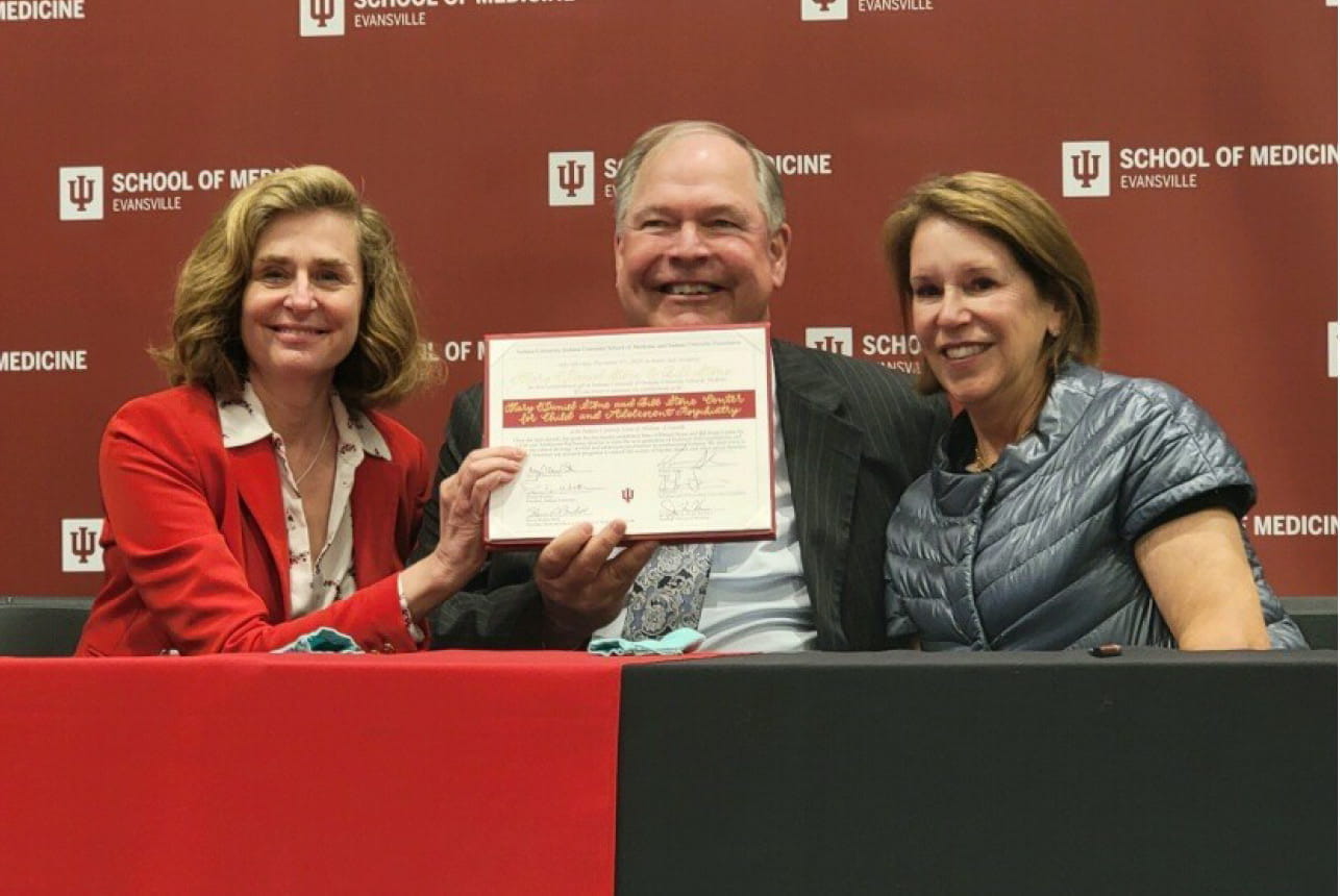 IU President Pamela Whitten with Bill and Mary Stone