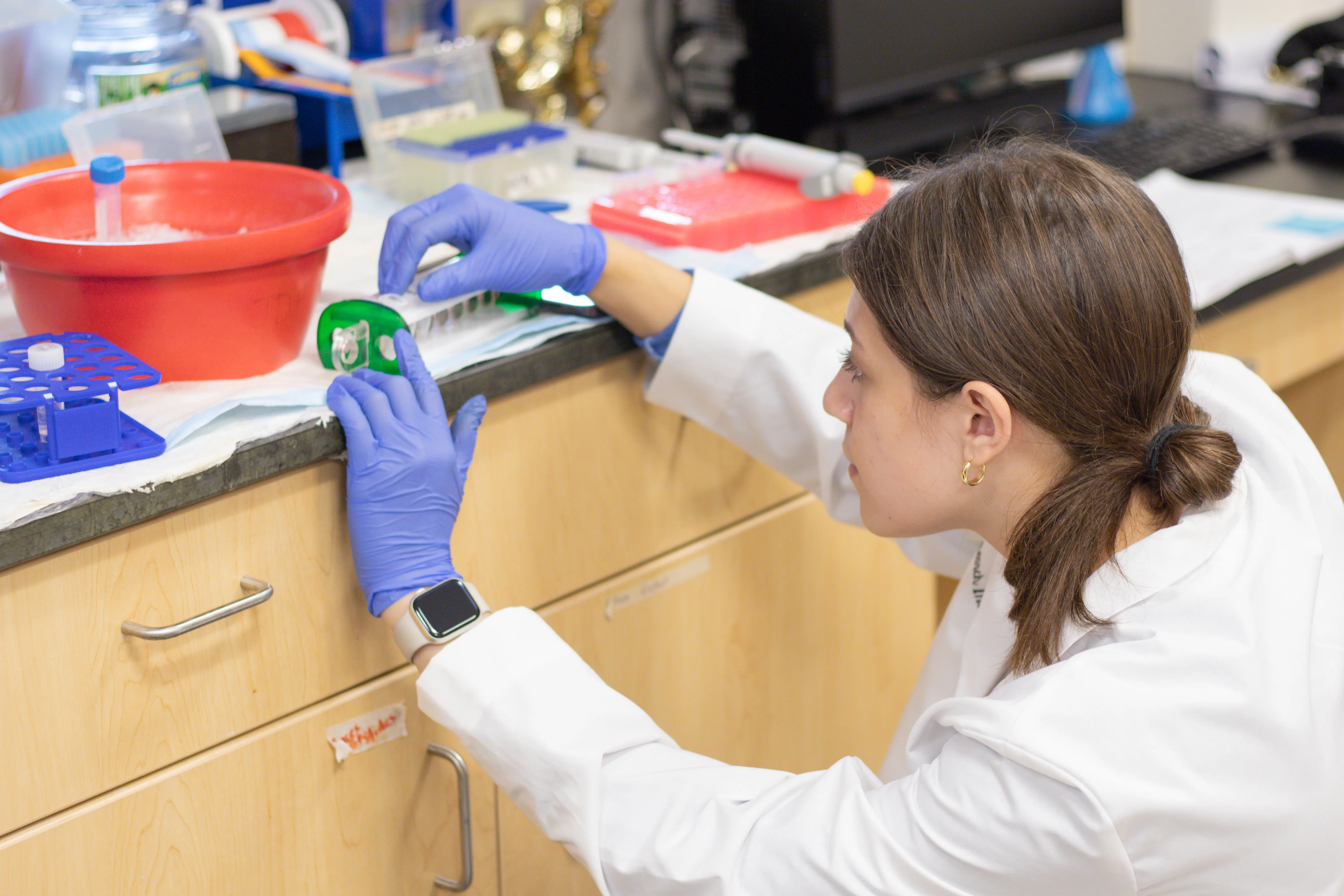 student working in lab