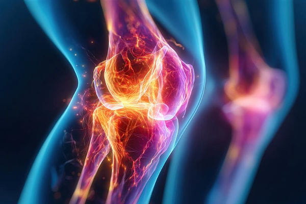 picture of joints in the knee illuminated by flourescent light 