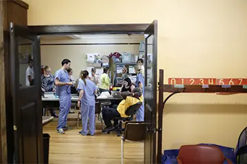students working at the outreach clinic