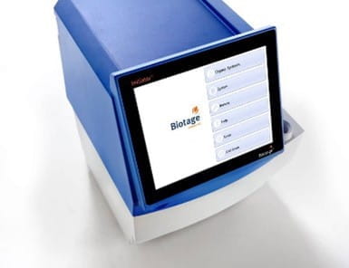 a blue and white instrument with large display monitor