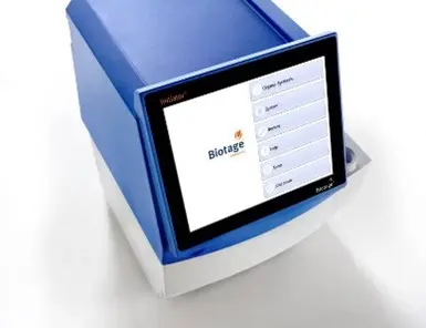 a blue and white instrument with large display monitor