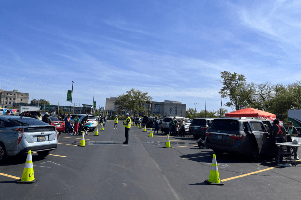 Volunteers participate in car seat safety inspection 